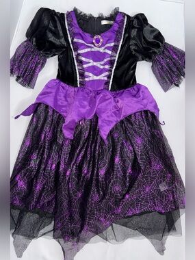 Girls' Purple & Black Spiderweb Witch Costume Dress